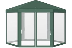 Outsunny Carpa Gazebo Tipo Cenador Hexagonal con Mosquitera para Jardín y Terraza Ø1,97 m Material de Poliéster Impermeable (Verde)