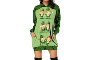 luoluoluo Clearance Womens St Patricks Day Fancy Dress Leprechaun Costumes Ireland Irish Lucky Shamrock Dress Long Sleeve Plaid Hooded Dress Saint Patricks Day Green Irish Outfits Gown Cocktail Skirt