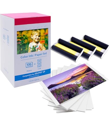 Replacement For Canon Selphy CP1500 RP-108IN Ink And Photo Paper Set For Selphy CP1500 CP1300 Printer 2 Color Ink Cassette /108 Sheet Paper 100 X