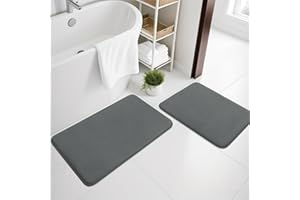 chakme Set 2 Tappeti Bagno in Memory Foam Antiscivolo, Tappetini Lavabili 40 x 60 cm + 50 x 80 cm, Grigio Scuro