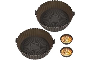 YIKKI Air Fryer Silicone Pot Reusable Air Fryer Liners Air Fryer Accessories Round Air Fryer Basket Replacement of Parchment Paper Liners for Baking Roasting Oven Microwave (6.3 inch, 2 x Gray)