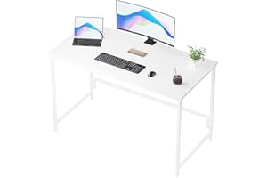 HLFURNIEU Escritorio de Ordenador, 115 x 55 cm Escritorio de Estudio para Oficina en Casa, Mesa Escritorio Moderno con Estructura Metálica, Mesa de Escritorio Multifuncional, Blanco