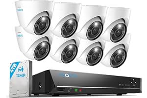 Reolink 12MP System kamer zewnętrznych PoE, H.265 16CH NVR, rejestracja ciągła 4TB HDD, Kamery bezpieczeństwa 8X Dome IP z detekcją osób/pojazdów, 2-kierunkową komunikacją, światłem, RLK16-1200D8-A