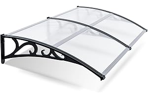 Jopassy Auvent pour Porte d'entrée 200 x 100 CM, Toit de Porte d'entrée en Aluminium et Polycarbonate, Porte d'entrée Trapézoïdale, Auvent en Tôle Trapézoïdale, Protection Contre la Pluie, Balcon