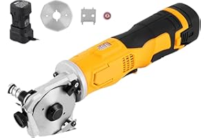 MXBAOHENG Forbici per tessuti a batteria Taglierina elettrica rotonda Spessore massimo di taglio 25 mm per il taglio di tessuto/moquette/pelle/gomma/cartone (1 batteria 2 lame, Giallo)