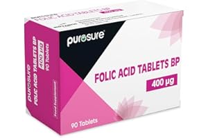 PuroSure Folic Acid Tablets 400 mcg – 90 Tablets - Vitamin B9 Tablets - 3 Month Supply - Pregnancy Care - Normal Function of Immune System & Maternal Tissue Growth During Pregnancy