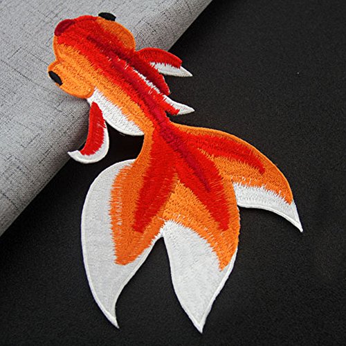 2 Stk Stickerei Aufnäher set Goldfisch Aufbügler Bügelbilder Flicken zum aufbügeln Patches aufnähen Applikation - 5