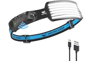 Smiling Shark Torcia Frontale, Headlamp 230°Angolo Ampio 6*Strisce Luce Luminose Bianche Brillante Ricaricabile Faro Impermeabile Campeggio Outdoor, Lampada-LED-Camping