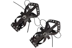 GORGECRAFT 1 Pair Black Leather Arm Guards Viking Wrist Armor Gauntlet Wristband Medieval Arm Bracers Punk Adjustable PU Leather Fretwork Cuffs Armband with Wax Cord Jewelry Costume Kit for Men Women