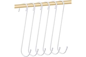 JatilEr 6 ganci a S da 25 cm, grandi, extra lunghi, in metallo, colore bianco, per fioriere, a forma di S, ganci per piante, casetta per uccelli, lanterne, armadietti