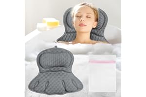 flintronic Badewannenkissen, Ergonomisches Luxus-Badewannenkissen, 4D-Badekissen für die Badewanne mit 6 Leistungsstarken Saugnäpfen für Home Spa und Badewannen Stützt Kopf, Nacken, Schultern (Grau)