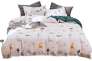 HOMEWISH Dinosaurier Kinder Bettwäsche Set Niedlichen Karikatur Tier Bettdecke Für Mädchen Kawaii Karikatur Dinosaurier Bettbezug Weiche Mikrofaser Wende Tagesdecke Mit 1 Kissenbezug, Reißverschluss, 155x220