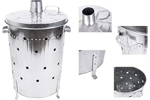FINEHOME XL Feuertonne 75 Liter verzinkt Feuerschale Feuerfass aus Metall Gartenabfall Verbrennungstonne Gartentonne Gartenofen
