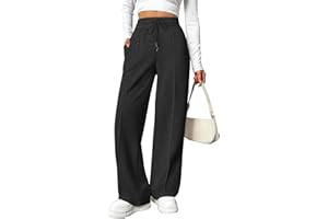 CheChury Pantalon Jogging Femme Large Pantalon Sport Baggy Taille Haute Pantalons Droit Fluide Femme Chic et Elegant Décontracté Pantalons de Survêtement Taille Elastique de Yoga Training avec Poches