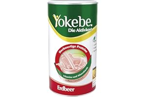 ‎YOKEBE Yokebe - Die Aktivkost - Erdbeer - Diätshake zur Gewichtsabnahme - glutenfrei, laktosefrei und vegan - Diät-Drink mit Proteinen - 500 g = 12 Portionen