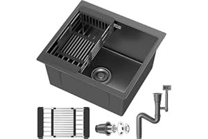 VELPAX Stainless Steel Kitchen Sink,40 x 40cm,Inset Sink,with Waste Kit,Drain Pipe,Pull-Out Drainer Basket,Suitable for Bathroom,Caravan Travelling