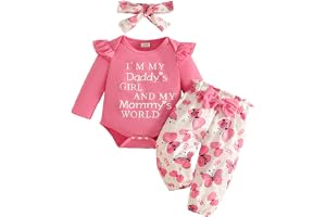 UUAISSO Nyfödd Baby Flicka Kläder Pappas Flickor Långärmad Sparkdräkt Toppar Blomma Byxor Set Pannband Spädbarn Flickor Höst