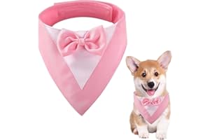 CENCERY Dog Tuxedo Dog Wedding Bandana Collar with Bow Tie Dog Costumes Small Dogs Dog Tuxedo for Small Dogs Dog Suit Costume for Dogs Wedding, Engagement and Birthday (Neck: 20-30 cm/Pink)