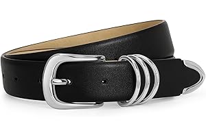 WERFORU Women's Leather Belt with Gold Buckle Ladies Fashion Faux Leather Waist Belt for Jeans Pants Dresses