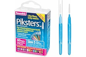 Piksters Interdental Brushes, 40 pk, Size 5, Interdental Tooth Brush for Large Gaps, Gum Soft Bristles for Plaque Removal, Safe for Braces