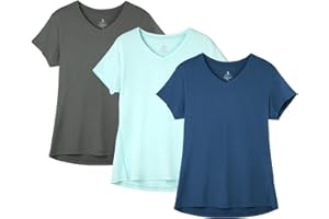 icyzone Camiseta de Deportiva de Manga Corta para Mujer, Pack de 3