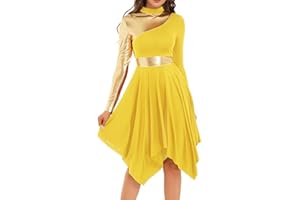 inlzdz Tanzkleid Damen Eiskunstlauf-Kleid Langarm Asymmetrischer Saum Kleider Ballettkleid Ballettkleidung Turnanzug Tanzkostüm für Abschlussball