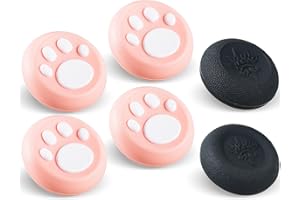 9CDeer Lot de 6 poignées de pouce analogiques pour manette de jeu PS5, PS4, Xbox Series X/S, Xbox One, Switch Pro, motif patte de chat rose et blanc
