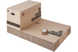 Pack and Move - Lot 20 cartons déménagement stockage XL - 80 x 40 x 40 cm - Poignées renforcées - 1 adhésif offert