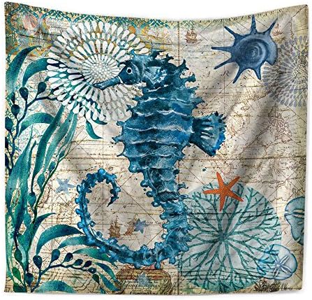 Yakey Tapestry Wall Hanging Ocean Beach Theme Bohemia Wall Tapestry Wall Art Home Decoration Wall Blanket for Living Room/Bedroom,Sea Horse-50 x 60