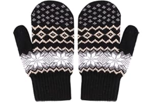 JINTN Women Winter Knit Gloves Snow Pattern Ripple Mittens Fleece Lining Thicken Plush Hand Warmer Elastic Cuff Thermal Ski Glove Outdoor Cold Weather Glove Xmas Gifts