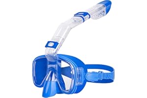 Opurtdor Set de Snorkel Seco con Gafas de Buceo de Cristal Templado 180° Panorámico - Equipo de Snorkel de Respiración Libre para Natación - Para Hombres, Adolescentes y Mujeres