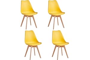 JZGORC Set di 4 Sedie da Pranzo Moderne, Sedie da Cucina con Cuscini Imbottiti e Gambe in Legno di Faggio, Adatte per Camera da Letto, Soggiorno, Sala da Pranzo, Cucina - Giallo