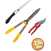 Depolife Ağa&ccedil; Dal Kesme Katlanır Testere &Ccedil;im &Ccedil;it Ot Kesme Bah&ccedil;e D&uuml;zenleme Ahşap Saplı Makası 3 Par&ccedil;alı Set