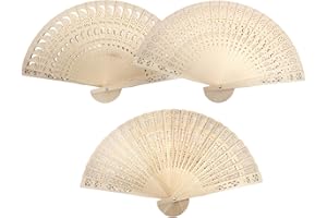 Garegce 3PCS Wooden Bamboo Folding Fan Set, Vintage Handheld Hollow Manual Fans, Chinese Style Hand Fan for Summer Cooling and Weddings Decor Home Birthdays Gifts DIY Decoration