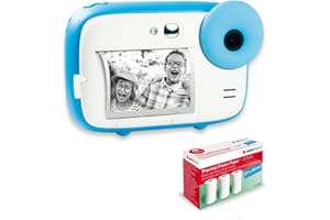 AGFAPHOTO AGFA Photo Pack Realikids Instant Cam + 3 Rouleaux Papier Thermique ATP3WH supplémentaires - Appareil Photo Instantané Enfant, Ecran LCD 2,4', Batterie Lithium, Miroir Selfie et Filtre Photo - Bleu