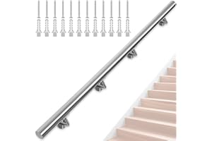 FREEAMG 250CM Main Courante pour Escalier en Acier Inoxydable, Rampe Escalier Murale Intérieur et Exterieur, Main Courante Antidérapante Pour Escaliers, Couloir, Porche, Grenier, Jardin