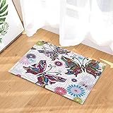 gohebe Watercolor Blumen Decor Schmetterling und Blume voller bunter des lebhaften Design Fußmatte Bad Teppiche rutschhemmend Boden Eingänge Innen vorne Fußmatte Kinder Badematte 39,9 x 59,9 cm Badezimmer Zubehör