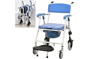 IELSH Silla WC Personas Mayores con Ruedas Plegable, Silla para Ducha para Personas Mayores con Pedales y Respaldo Ergonómico, Silla de Ruedas para Baño, Mejor Regalo para Discapacitados