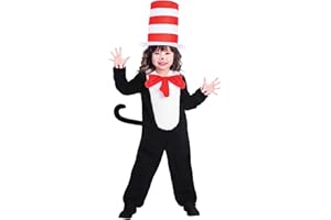 amscan 9904195 - Kids Dr Seuss The Cat in the Hat Jumpsuit World Book Day Fancy Dress Costume Age: 6-8 Yrs