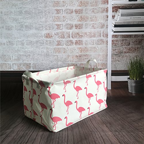 Inwagui Faltbar Leinen Wäschekorb Stoff Haushalt Organizer Korb Wäschesammler Wäschesack Kleiderschrank Organizer 39* 25* 22cm-Flamingo A - 2