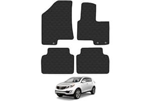 CAR MAT CO Car Mats for Kia Sportage (2010-2016) Tailored Fit Rubber Floor Mat Set Accessory Black Custom Fitted 4 Pieces with Clips - Anti-Slip Backing, Heavy Duty & Waterproof