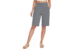 BALEAF Bermuda da donna lunghi 30,5 cm, a vita alta, lunghezza al ginocchio, in cotone, con tasche, casual, da lavoro e salotto