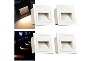 Arotelicht 4pcs/3W Wall Recessed Stair Lights,Warm White,LED Step Night Light Indoor/Outdoor,Aluminum,Garden Lighting,Deck Balcony,White Cover,for Stairs,corridors,Steps,Garden