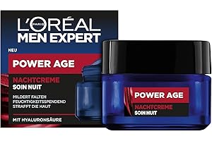 L’ORÉAL PARIS MEN EXPERT L'Oréal Men Expert Krem na noc przeciw zmarszczkom dla mężczyzn, krem nawilżający do twarzy przeciw zmęczonej i matowej skórze, krem do twarzy dla mężczyzn z kwasem hialuronowym, Power Age, 1 x 50 ml