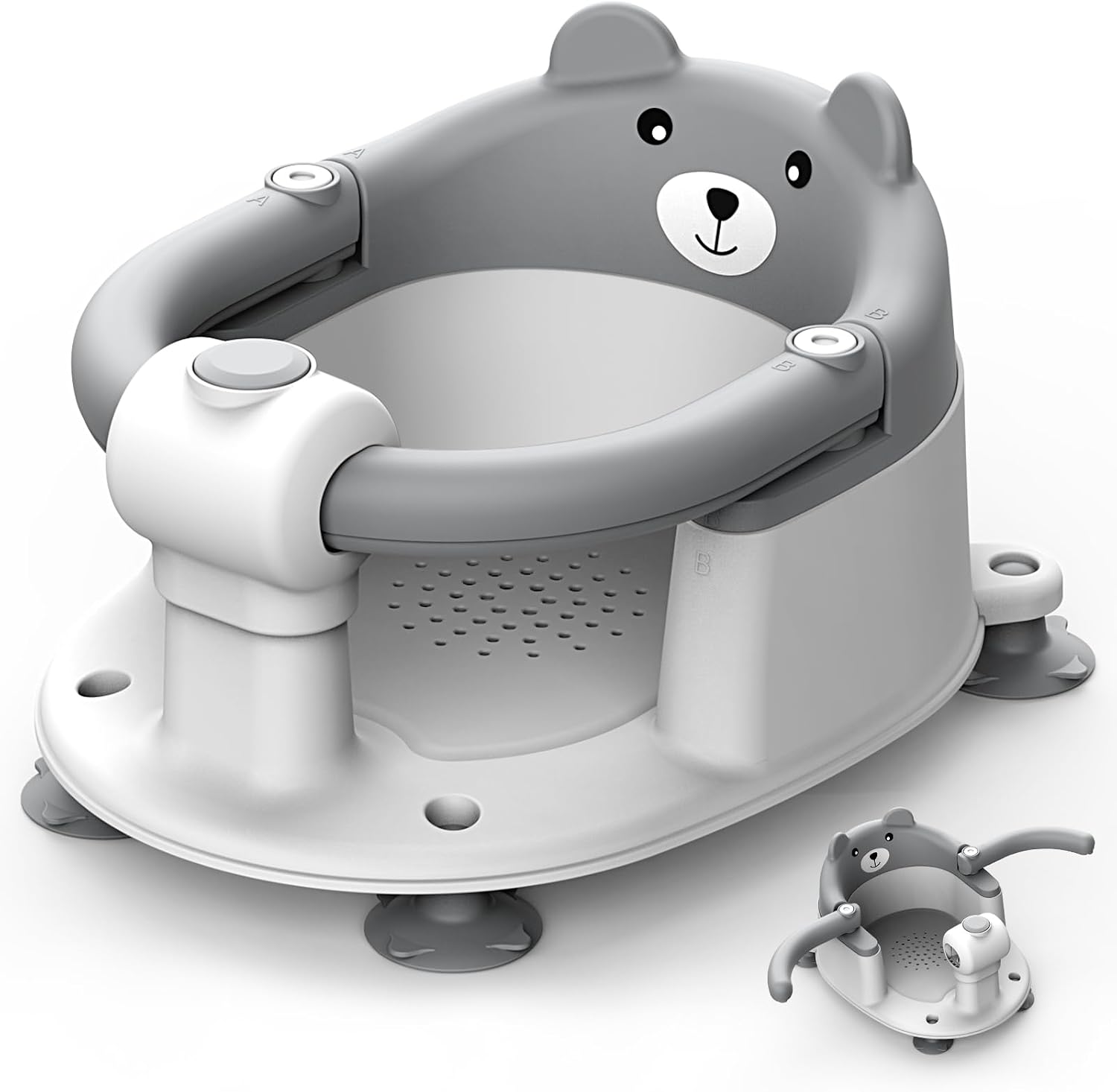 Highbird Silla de Baño para Bebé desde 6 Meses, Antideslizante con 4 Ventosas Fuertes y Cojín Extraíble, Ideal para 6-18 Meses en Ducha o Bañera, Segura, Portátil, Fácil de Limpiar - Gris