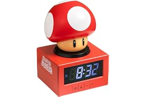 Paladone Super Mario Super Svampikon väckarklocka med nattlampa – digital väckarklocka, tap-to-snooze, 16 cm lång, officiell Nintendo-produkt