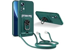 JMstore Handykette Schutzhülle Kompatibel mit Xiaomi Mi 12 5G / Mi 12X 5G,360° Ring Ständer magnetisches Eisenblech+Kartenfach Kameraschutz Stoßfester Silikon hülle-Grün