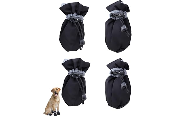 4-Pack Dog Shoes for Hot Pavement & Rain, Waterproof Paw Protection Boots for Small Dogs, Anti-Slip Protective Footwear, 6.5x5.3 cm (Black)