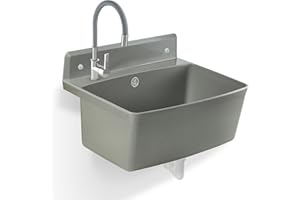 gospo Gartenwaschbecken, 55x42x22.5cm Haushaltsbecken aus hochqualitativem Polystyrol, Ausgussbecken mit Easy-Clean Technologie, Waschbecken für Garten (Grau, Elastischer batterie)