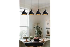 bamyum Lot de 4 Suspension Luminaire Industrielle de 26 cm pour Salle à Manger, Lustre Salon de, Lustre Bureau E27 en Métal, Vintage Lampe pour Chambre, Cuisine, Couloir, Café, Bar, Restaurant, Noir